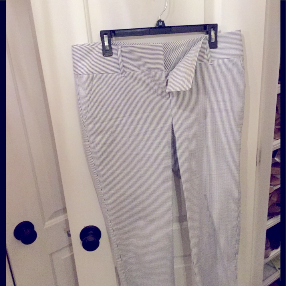 Ann Taylor Seersucker Pants - blue and white